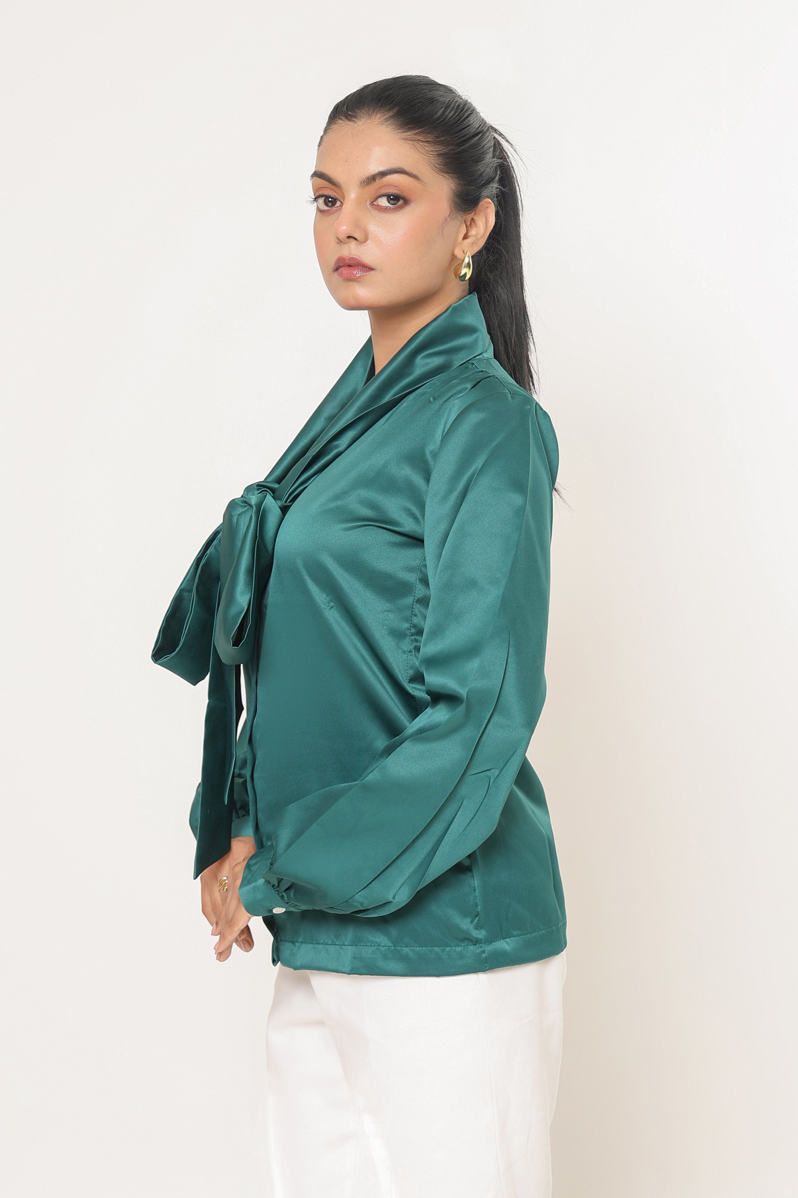 Elle Bow Blouse Top - Emerald Green