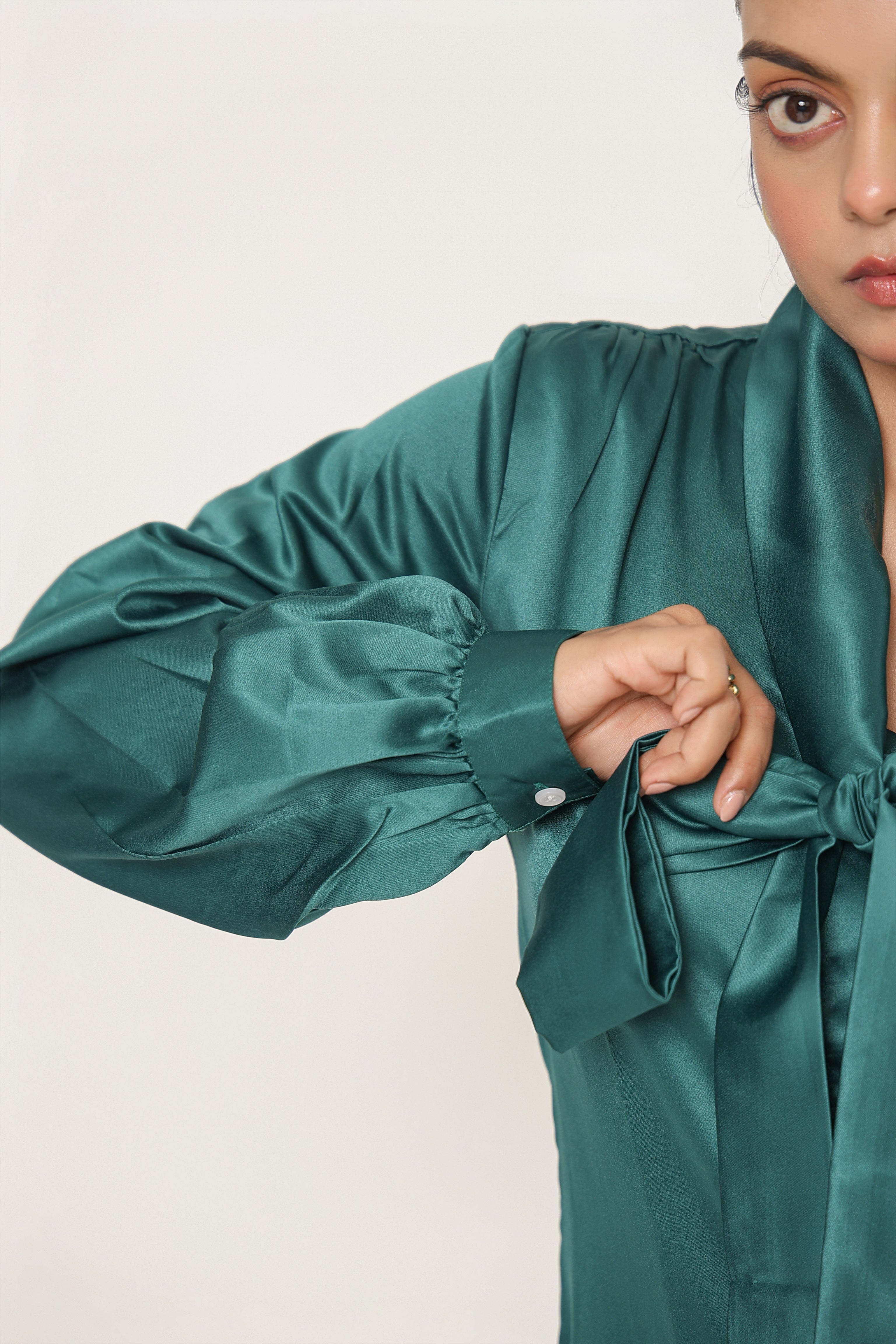 Elle Bow Blouse Top - Emerald Green