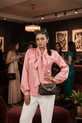 Elle Bow Blouse Top - Pink