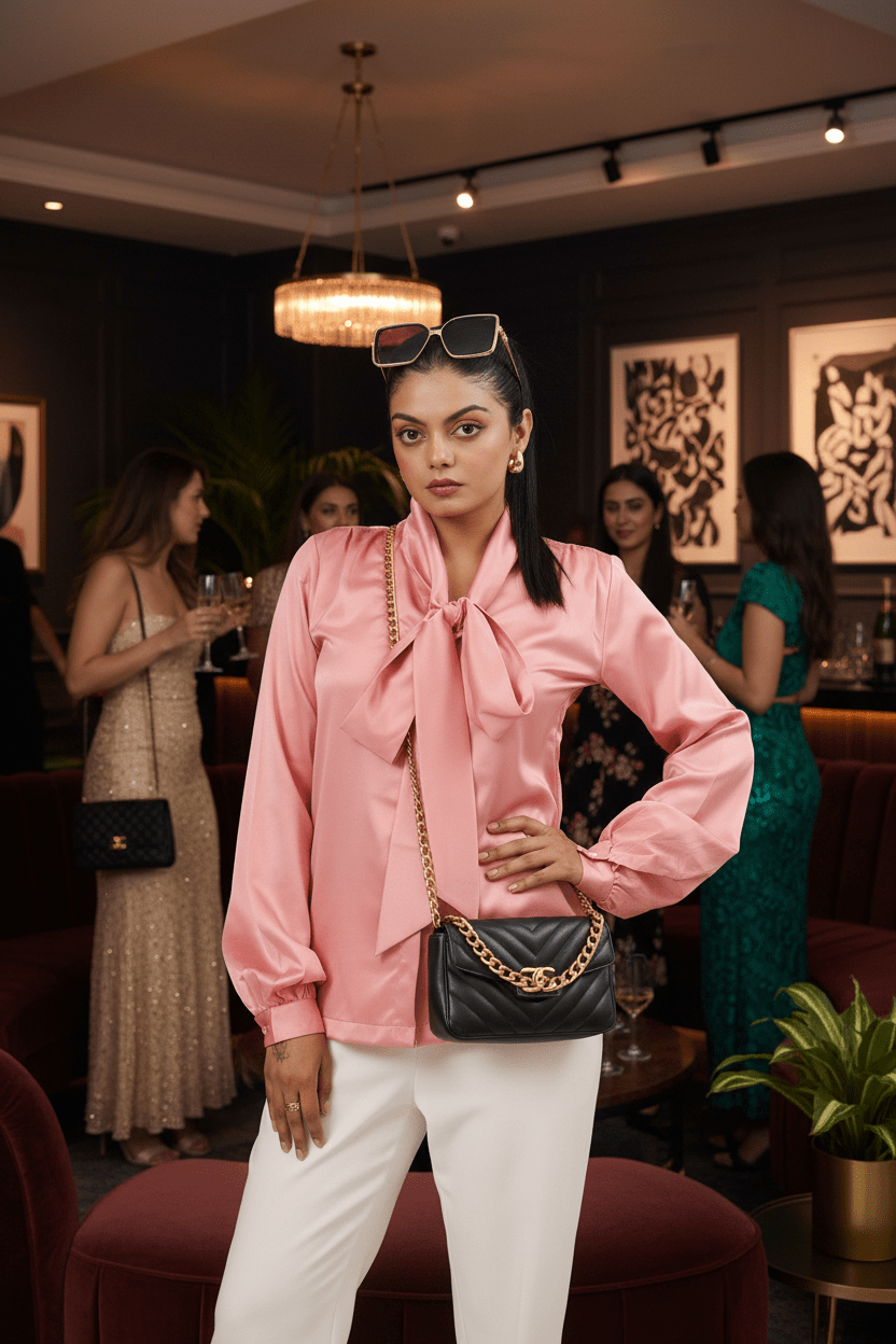 Elle Bow Blouse Top - Pink