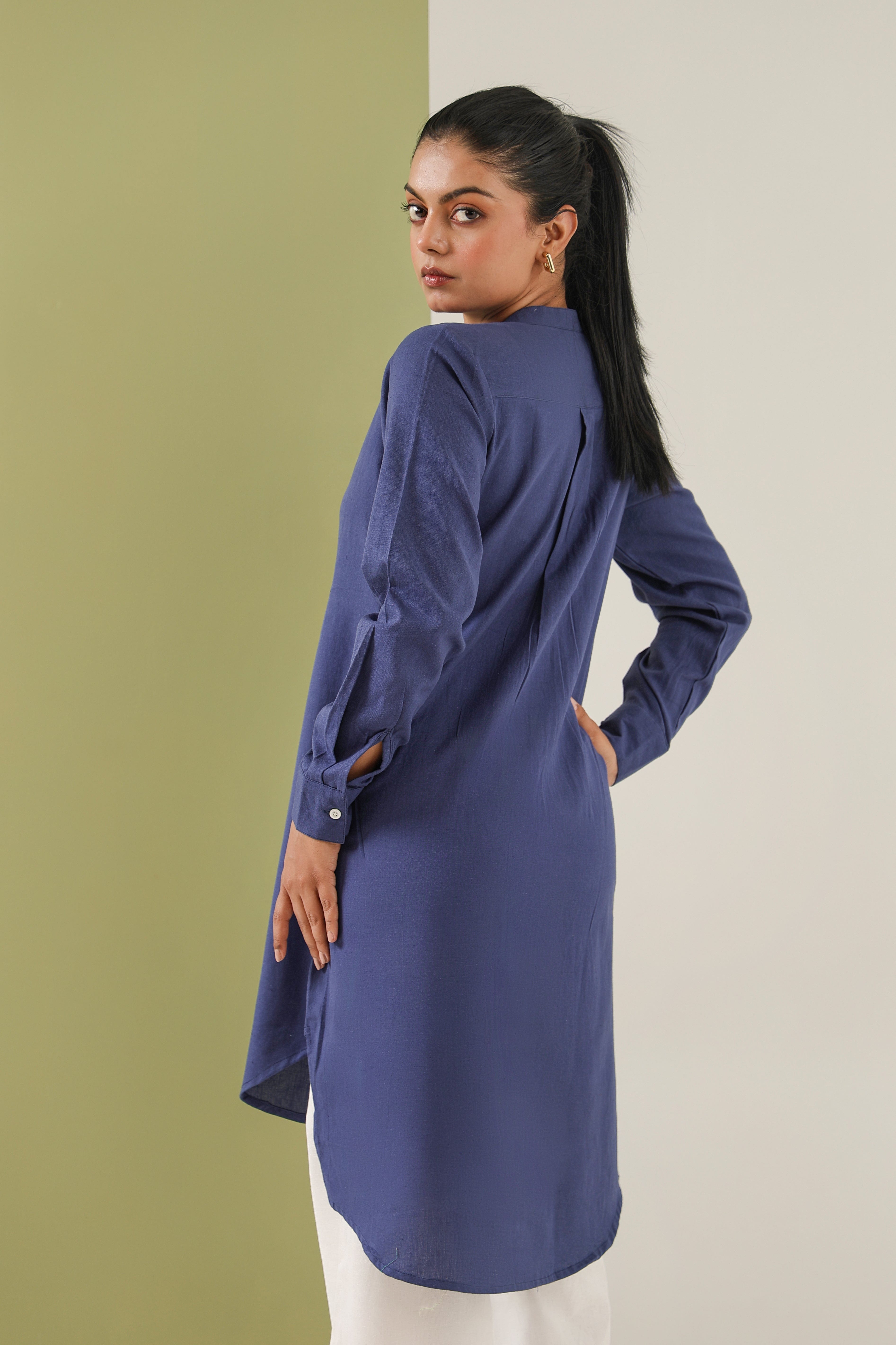 High Low Midi Kurta - Midnight Blue