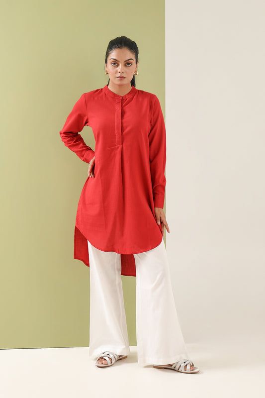 High Low Midi Kurta - Red