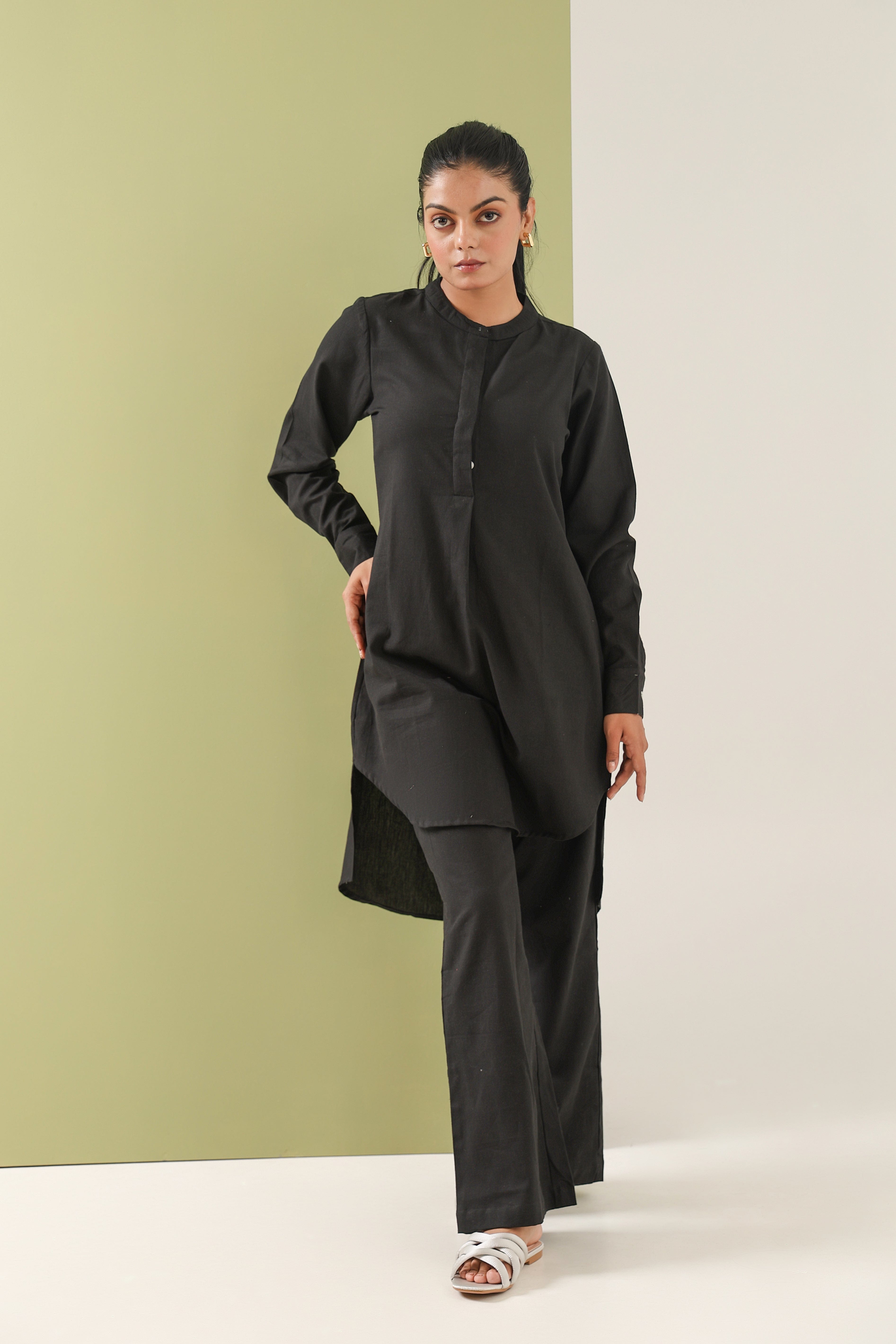 High Low Midi Kurta - Kohl Black