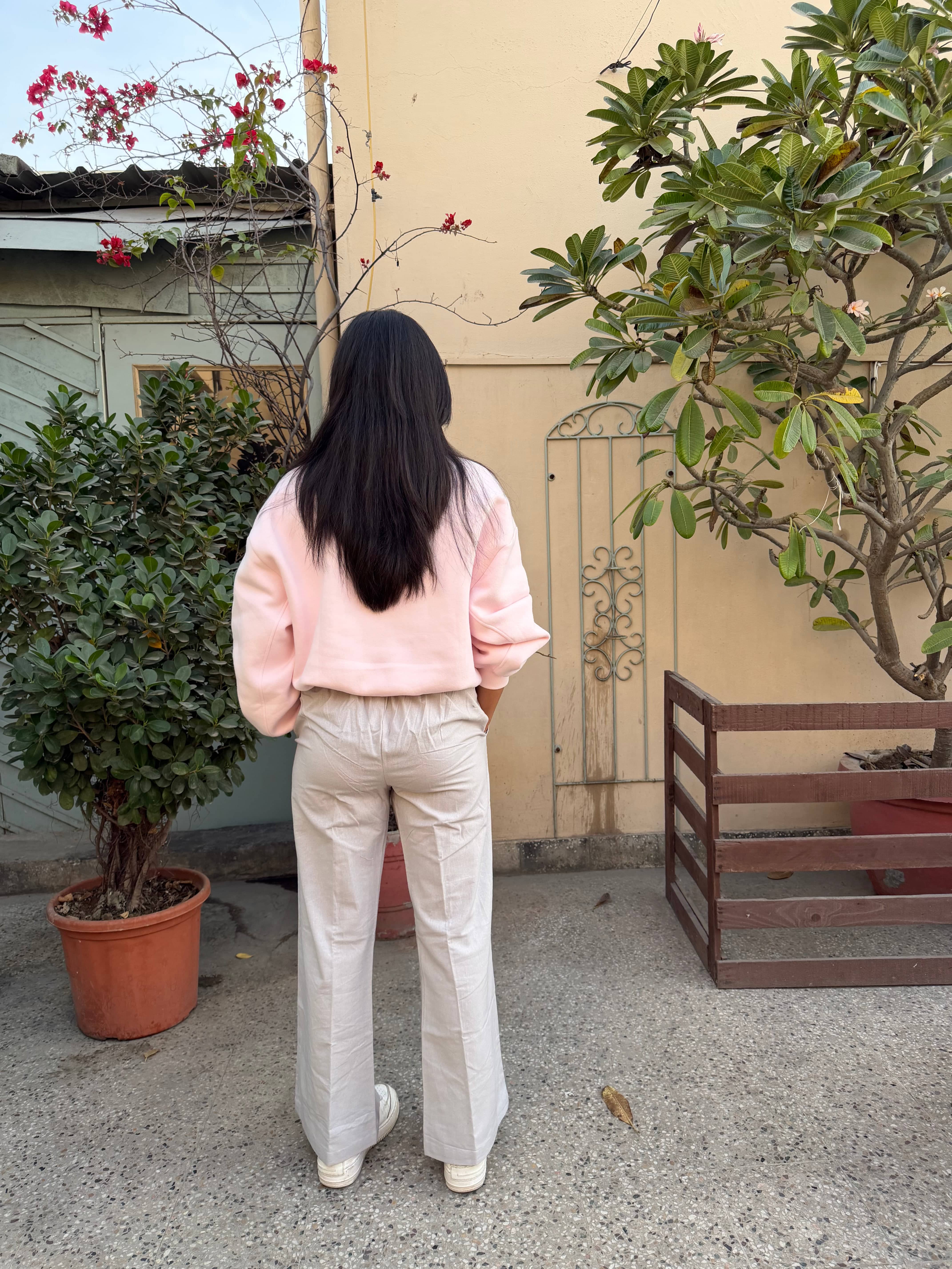Cotton Linen Flared Pants - Grey
