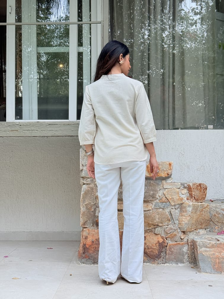 Short Linen Kurta - Ecru