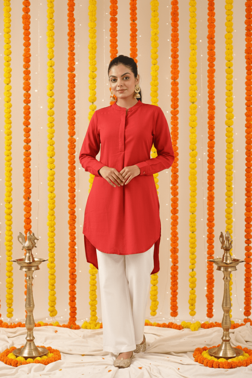 High Low Midi Kurta - Red