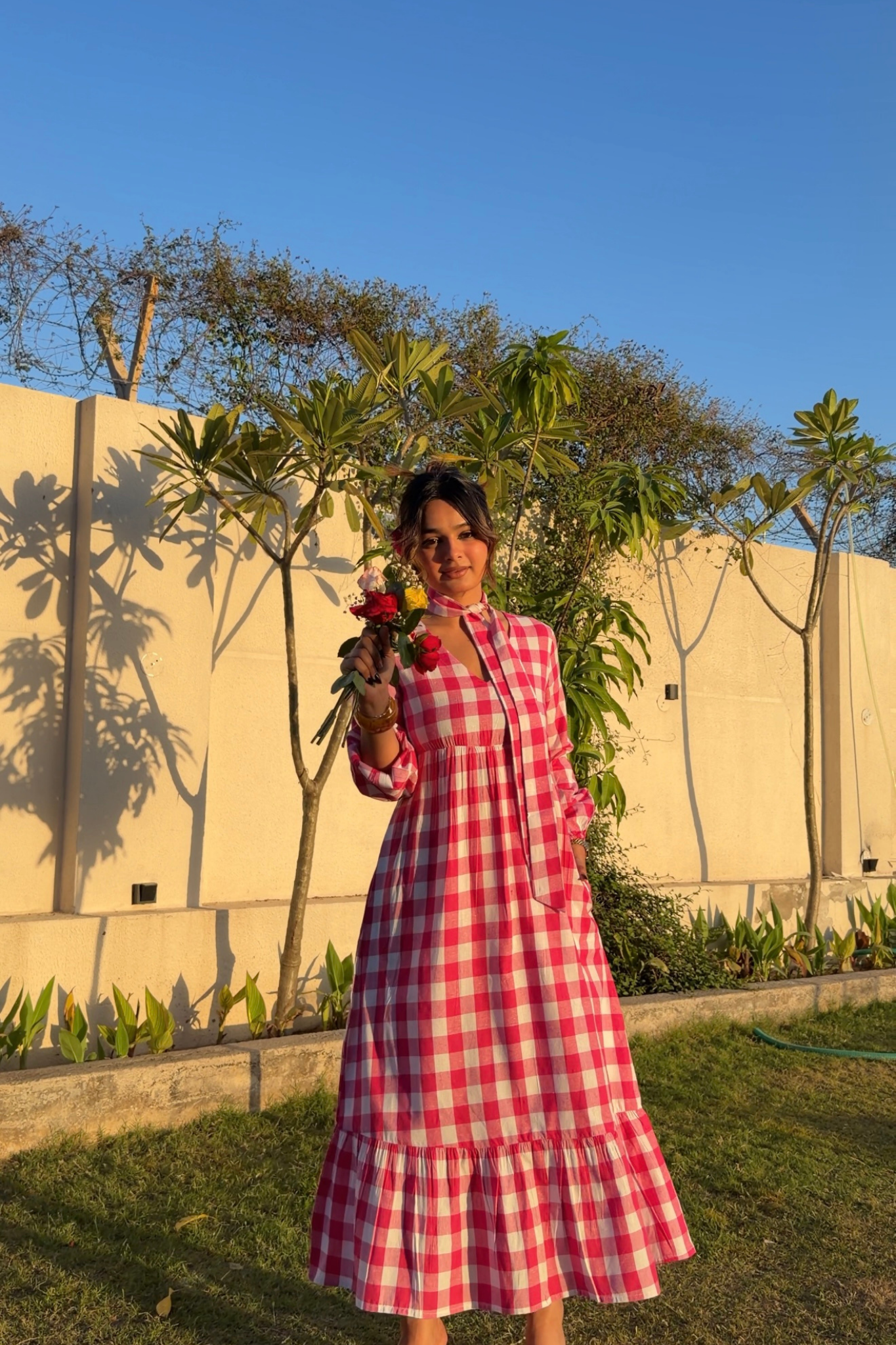 Gingham Full Dress - Pink