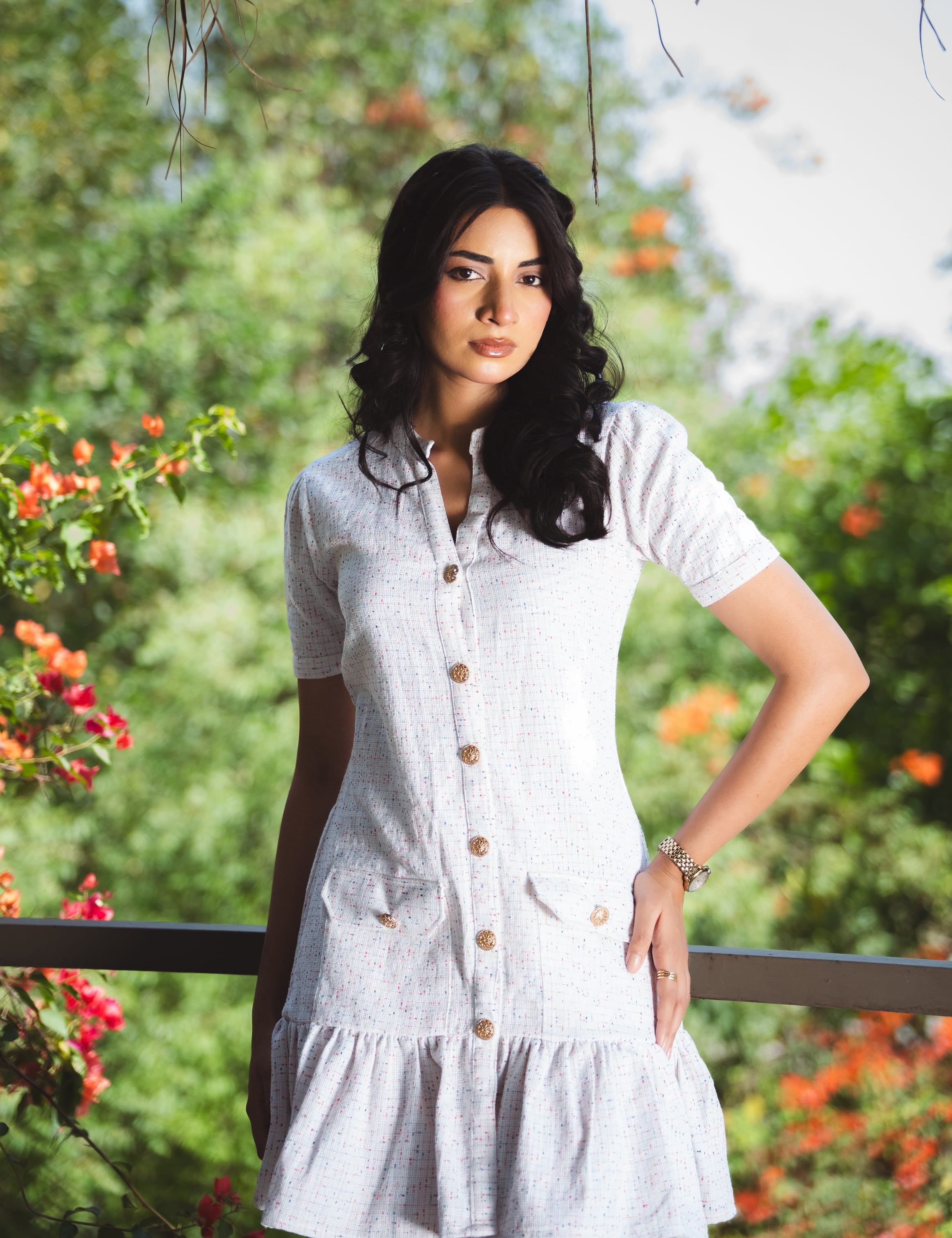 Textured Button-Down Dress - Ivory Confetti