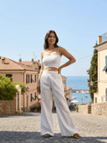 Cotton Linen Flared Pants  - Vanilla