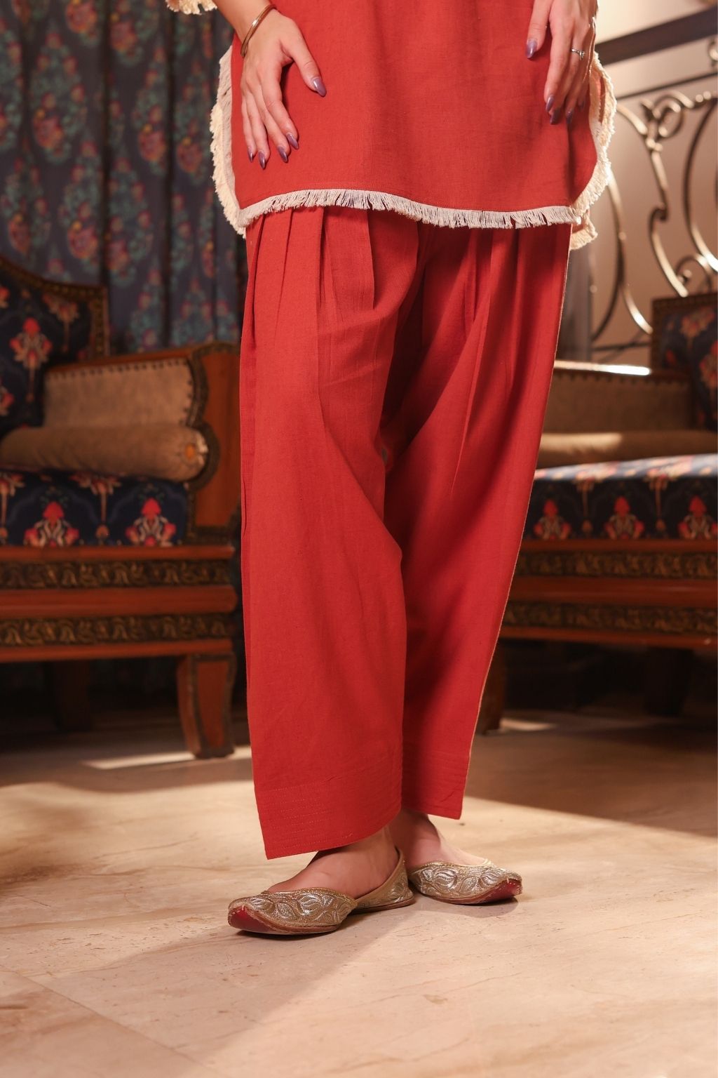 Zoya gota patti cotton farshi salwar  co ord set- terracota