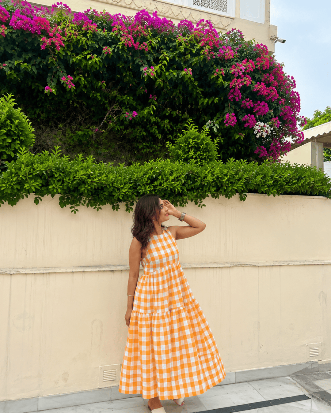 Classic A-Line Gingham Dress - Orange
