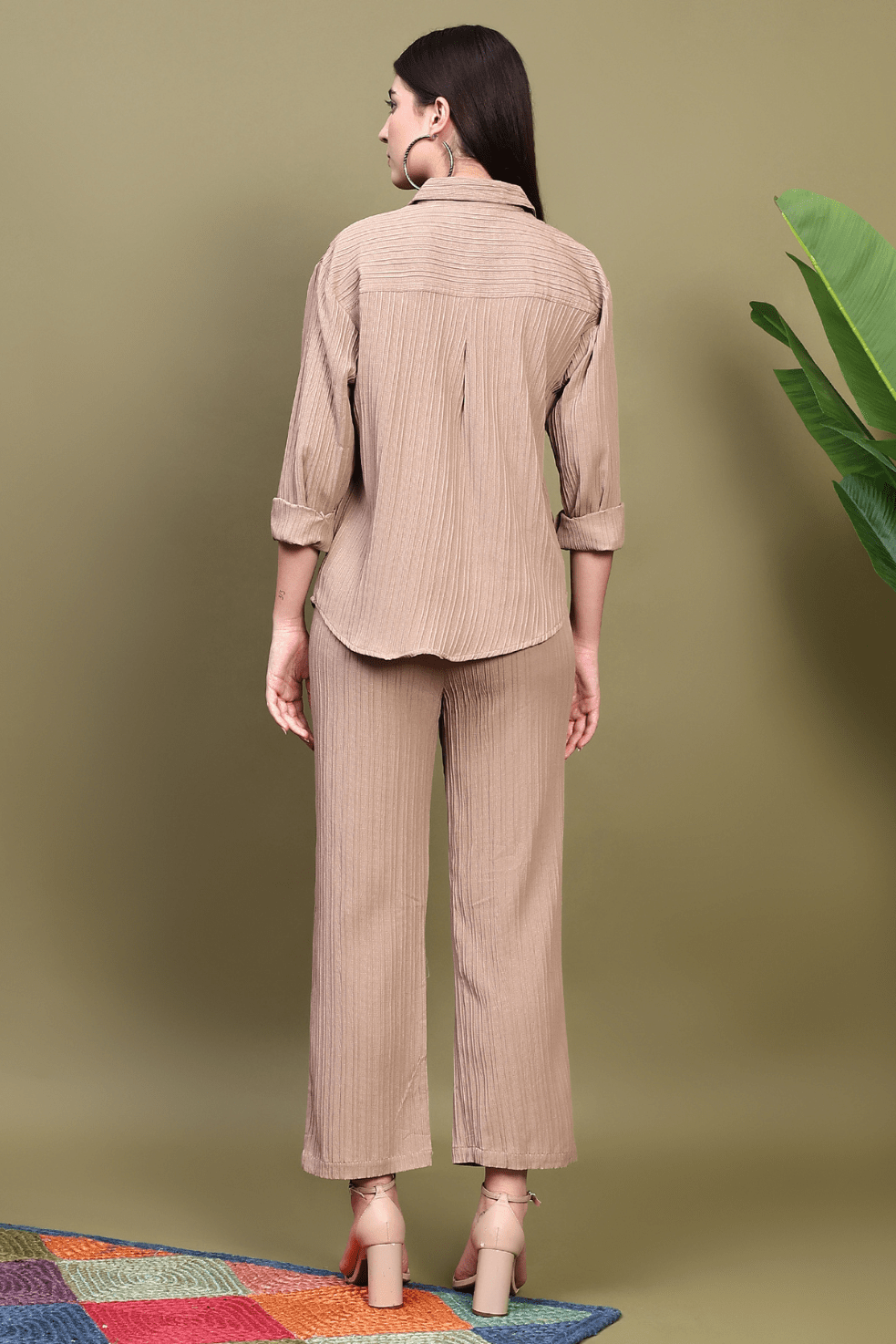 Knitted Shirt & Pants Set - Beige