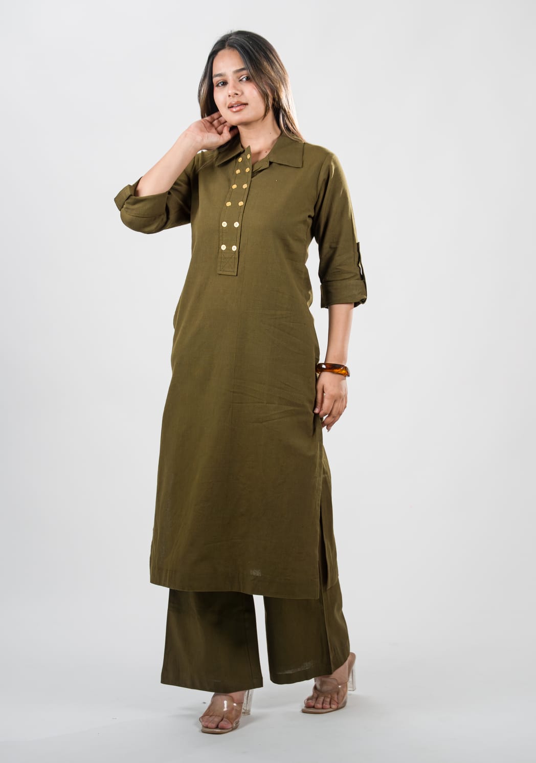 Sunehri Kurta - Olive Green