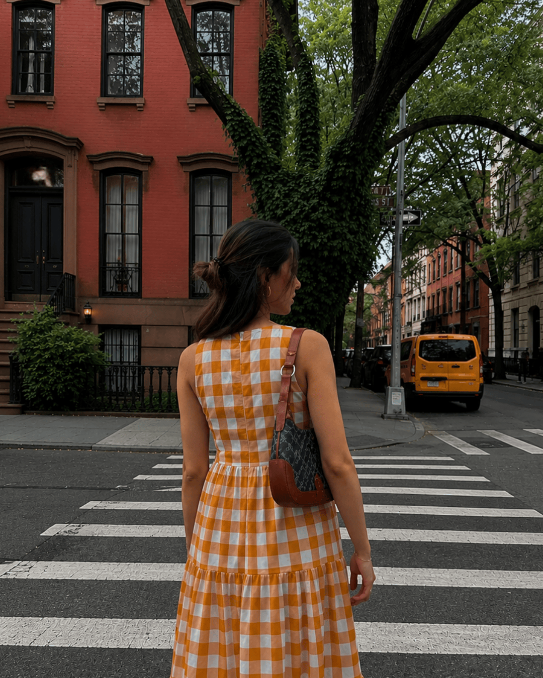 Classic A-Line Gingham Dress - Orange