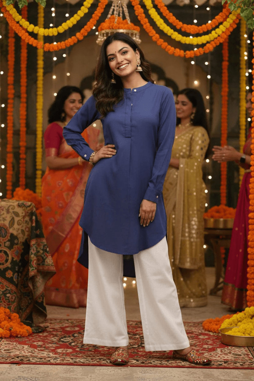 High Low Midi Kurta - Midnight Blue