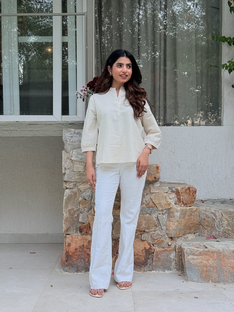 Short Linen Kurta - Ecru