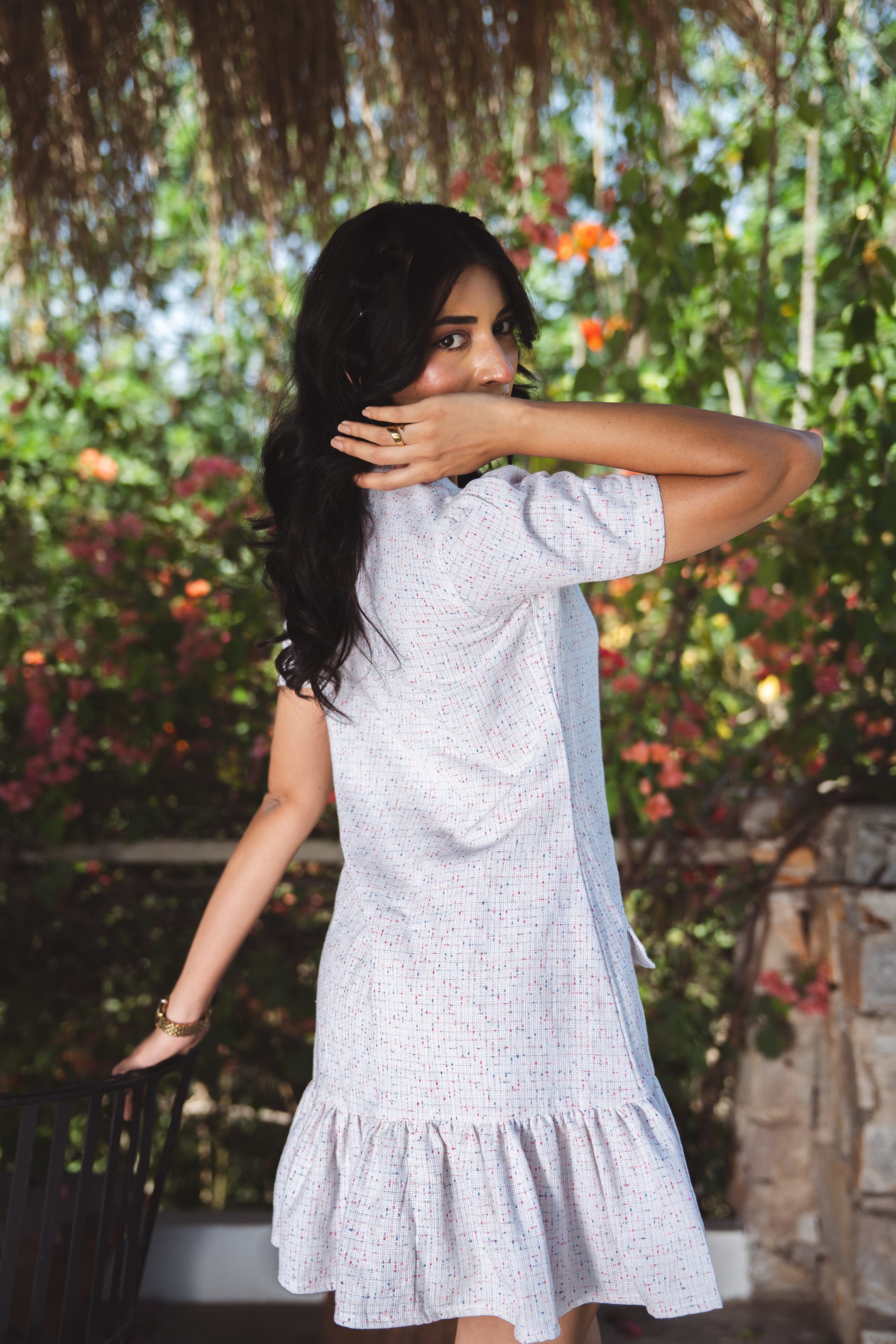 Textured Button-Down Dress - Ivory Confetti