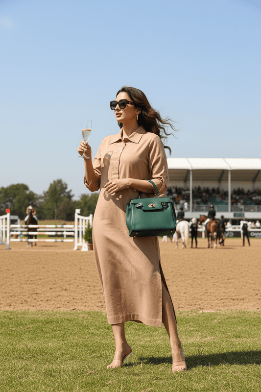 Structured Button Dress - Light Brown