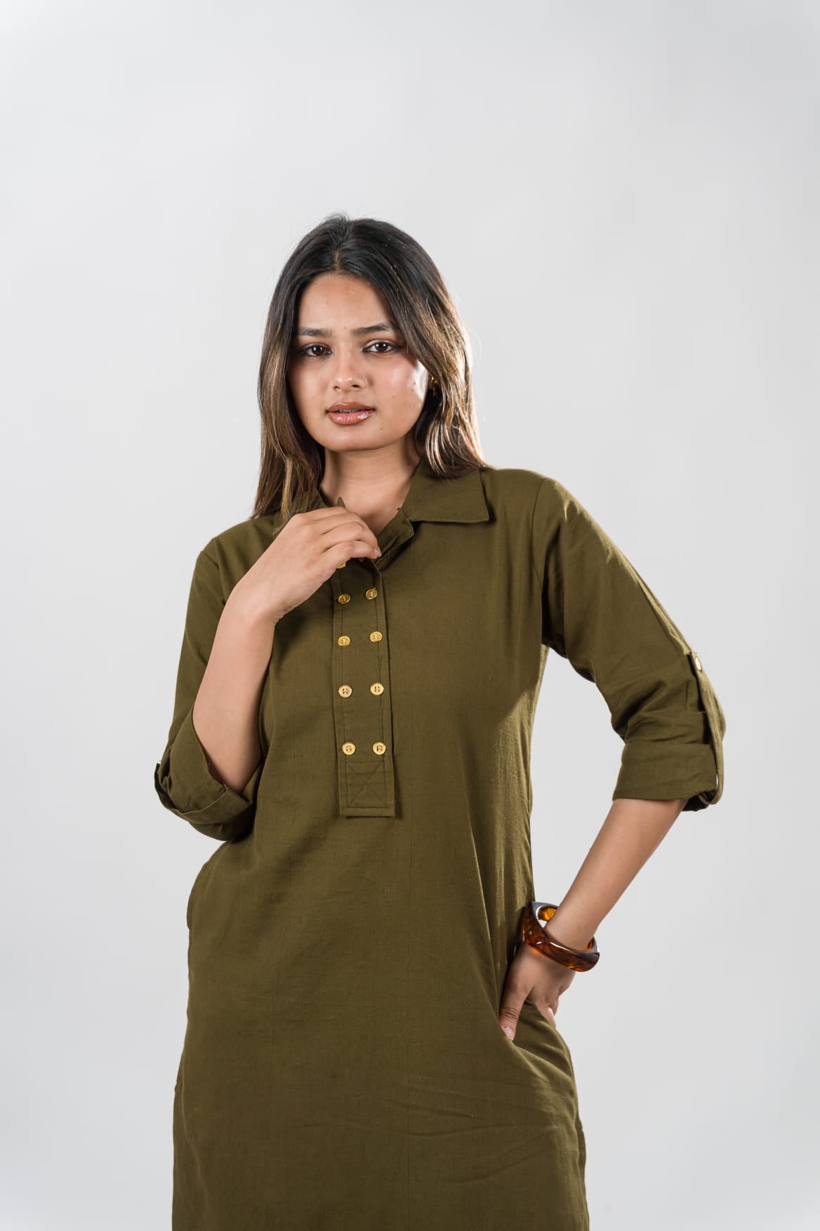Sunehri Kurta - Olive Green