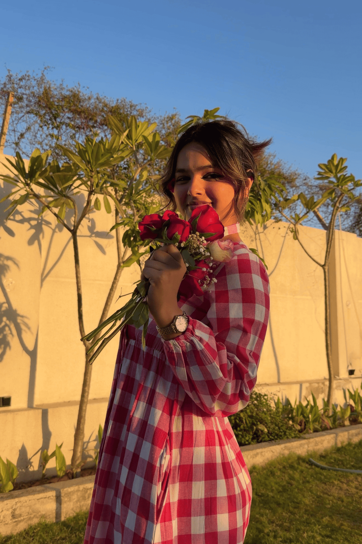 Gingham Full Dress - Pink