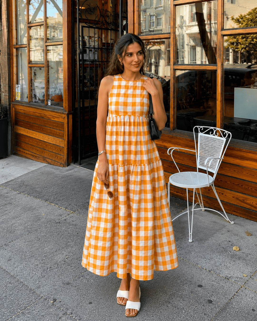Classic A-Line Gingham Dress - Orange