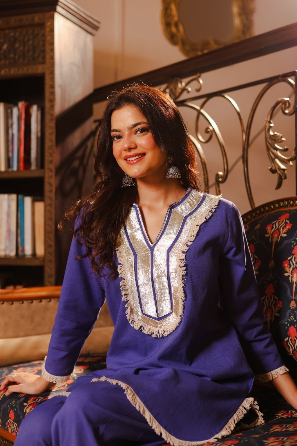 Zoya gota patti cotton farshi salwar co ord set - blue