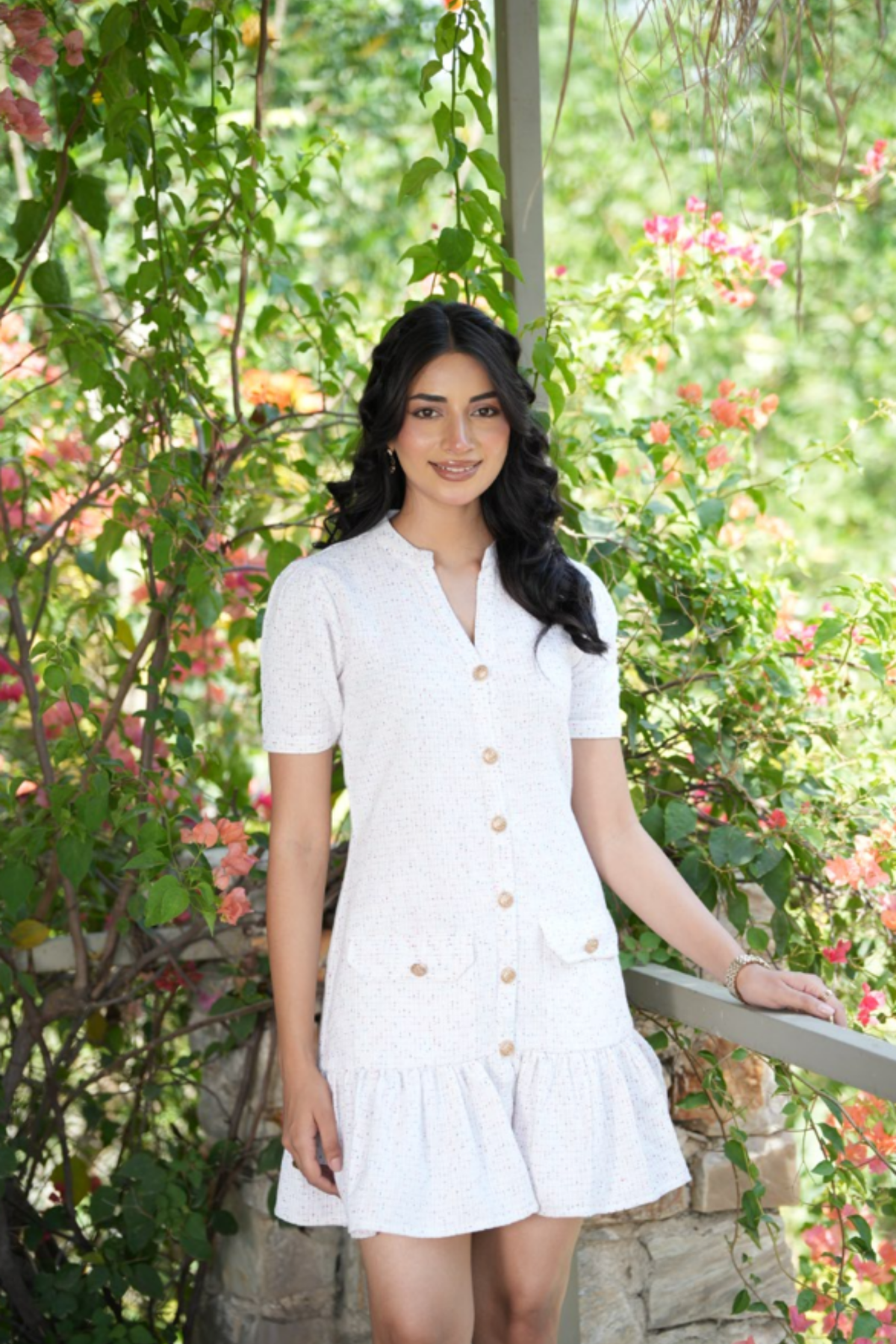 Textured Button-Down Dress - Ivory Confetti