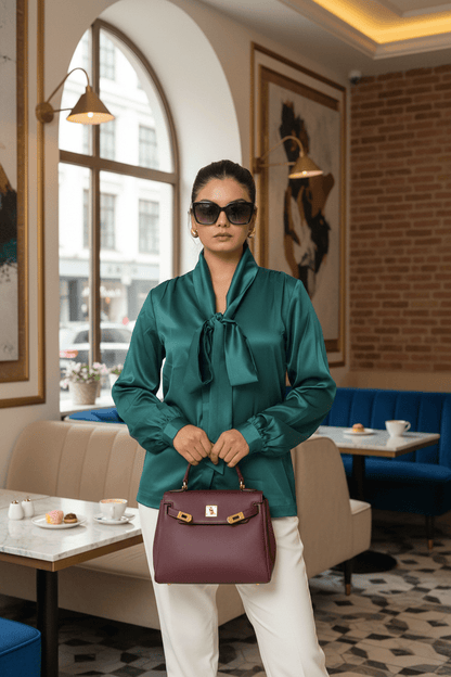 Elle Bow Blouse Top - Emerald Green