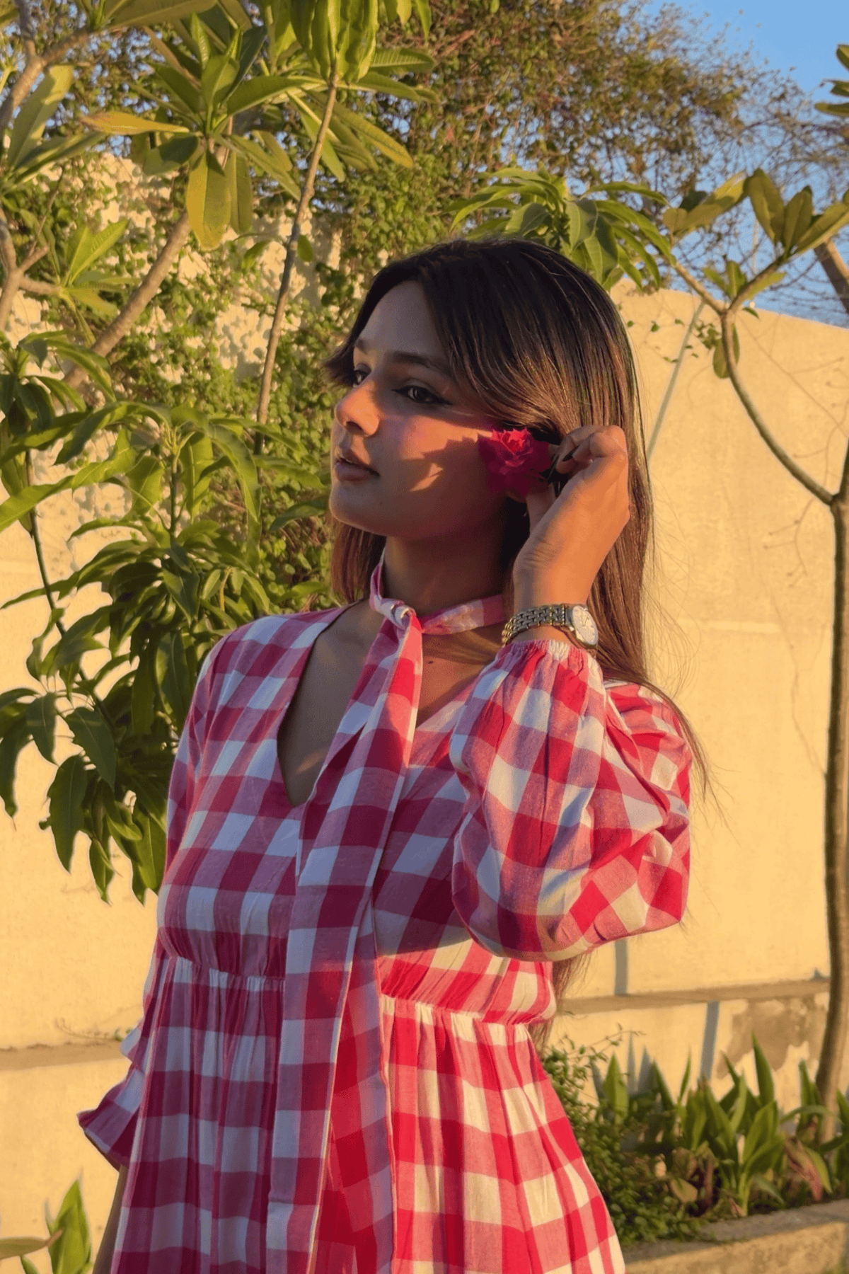 Gingham Full Dress - Pink