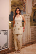 bebo cotton halter gotapatti kurti with necktie- cream