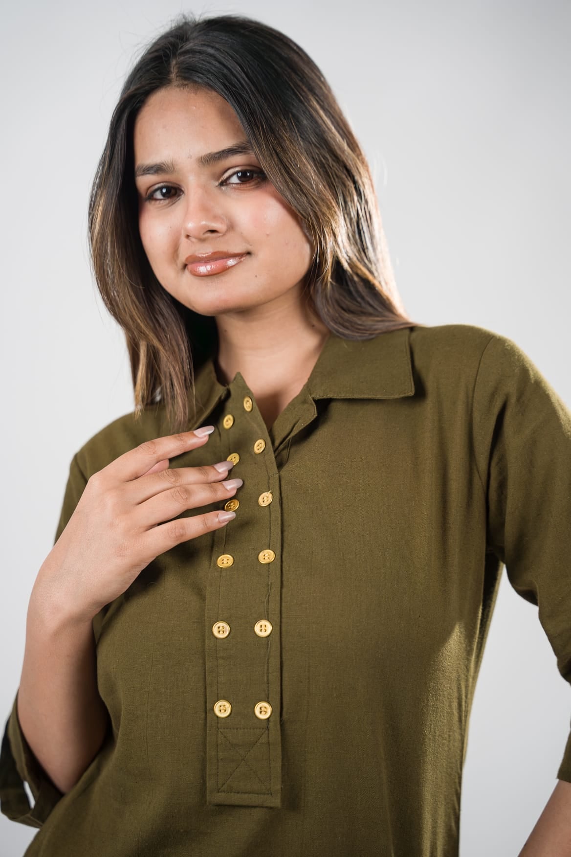 Sunehri Kurta - Olive Green