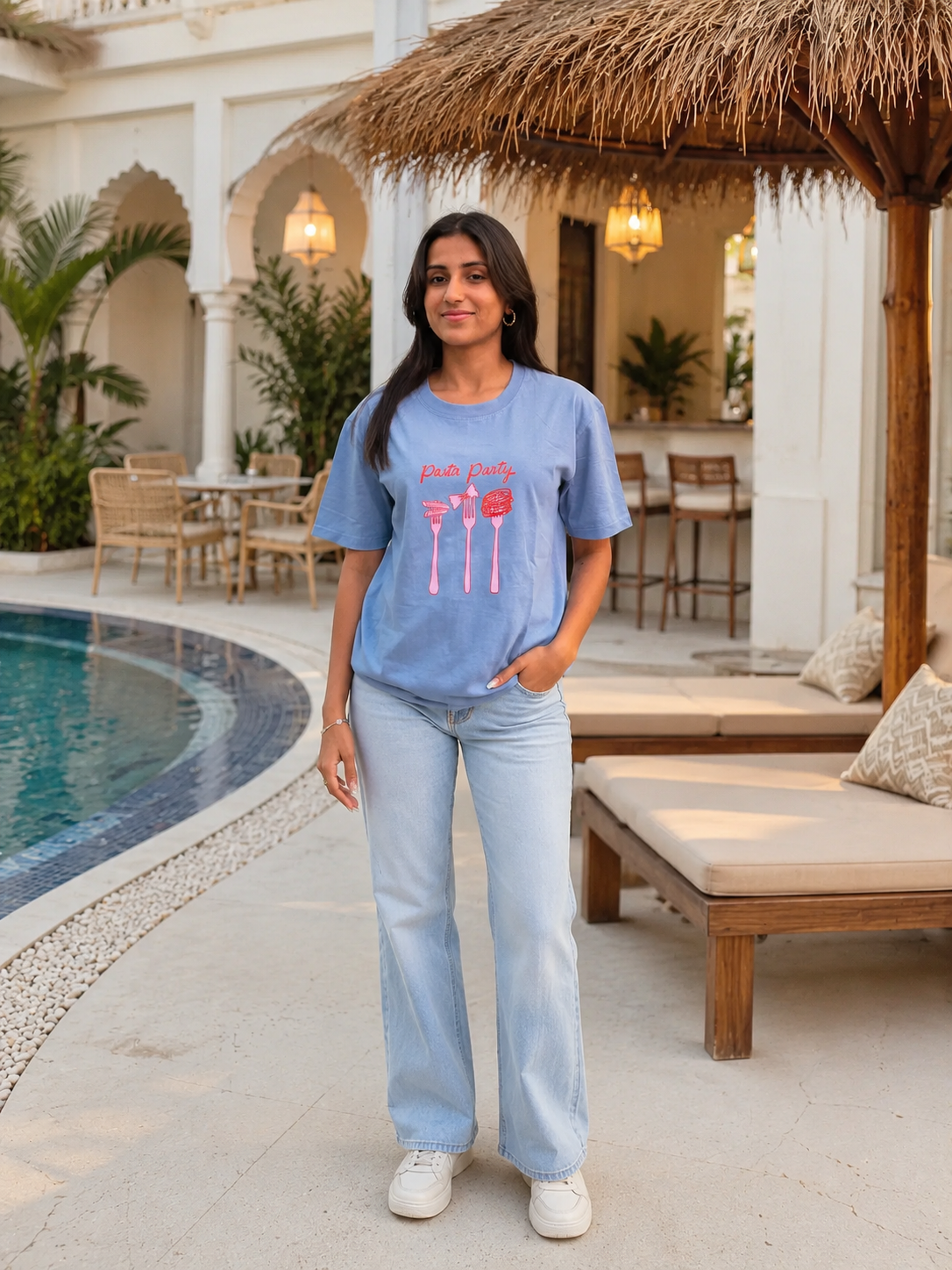Pasta Party Oversized Blue T-shirt