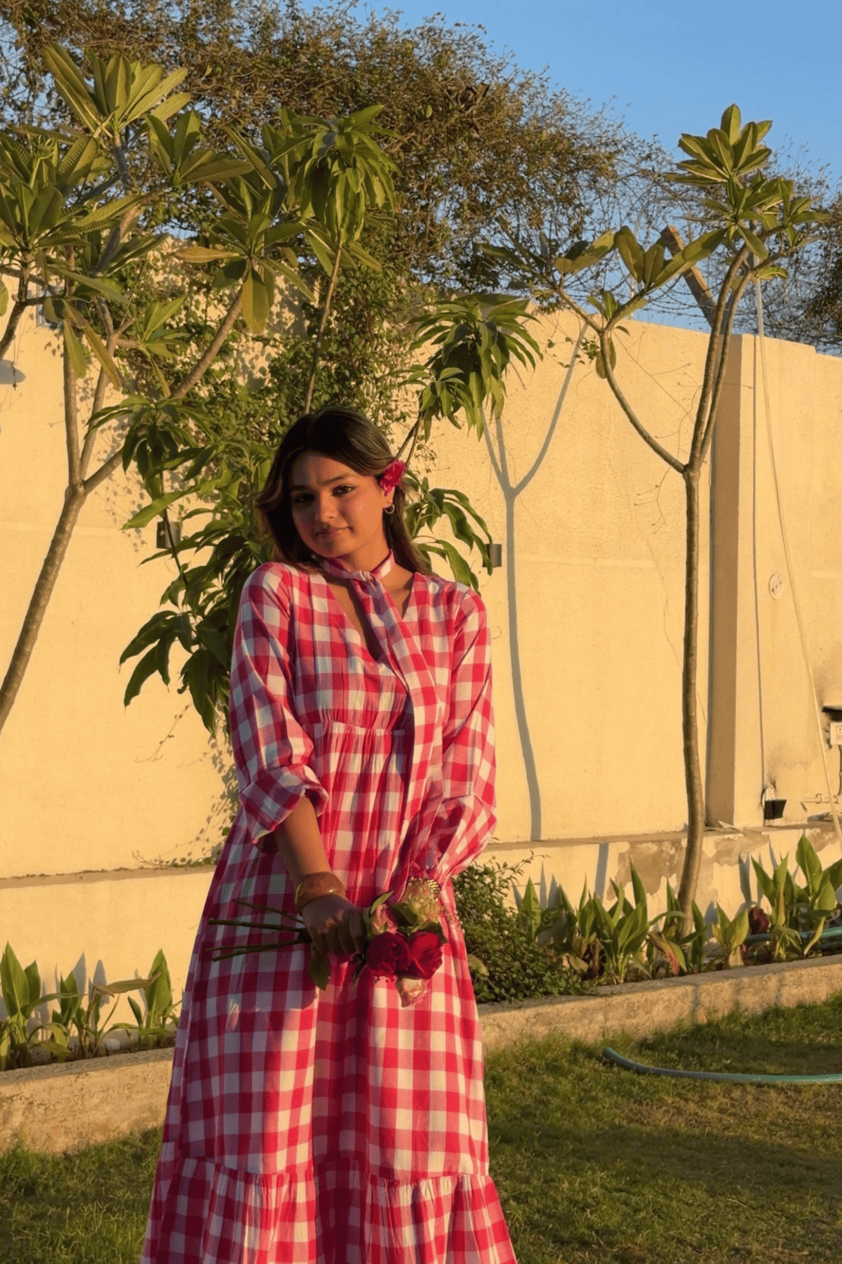 Gingham Full Dress - Pink