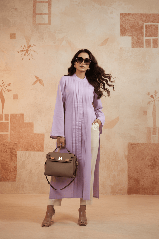 Pleated Long Kurta - Lavender Mist