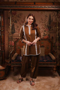 Meher cotton linen lace co ord set- brown