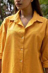 Yellow Oversized Cotton Shirt & Shorts Set