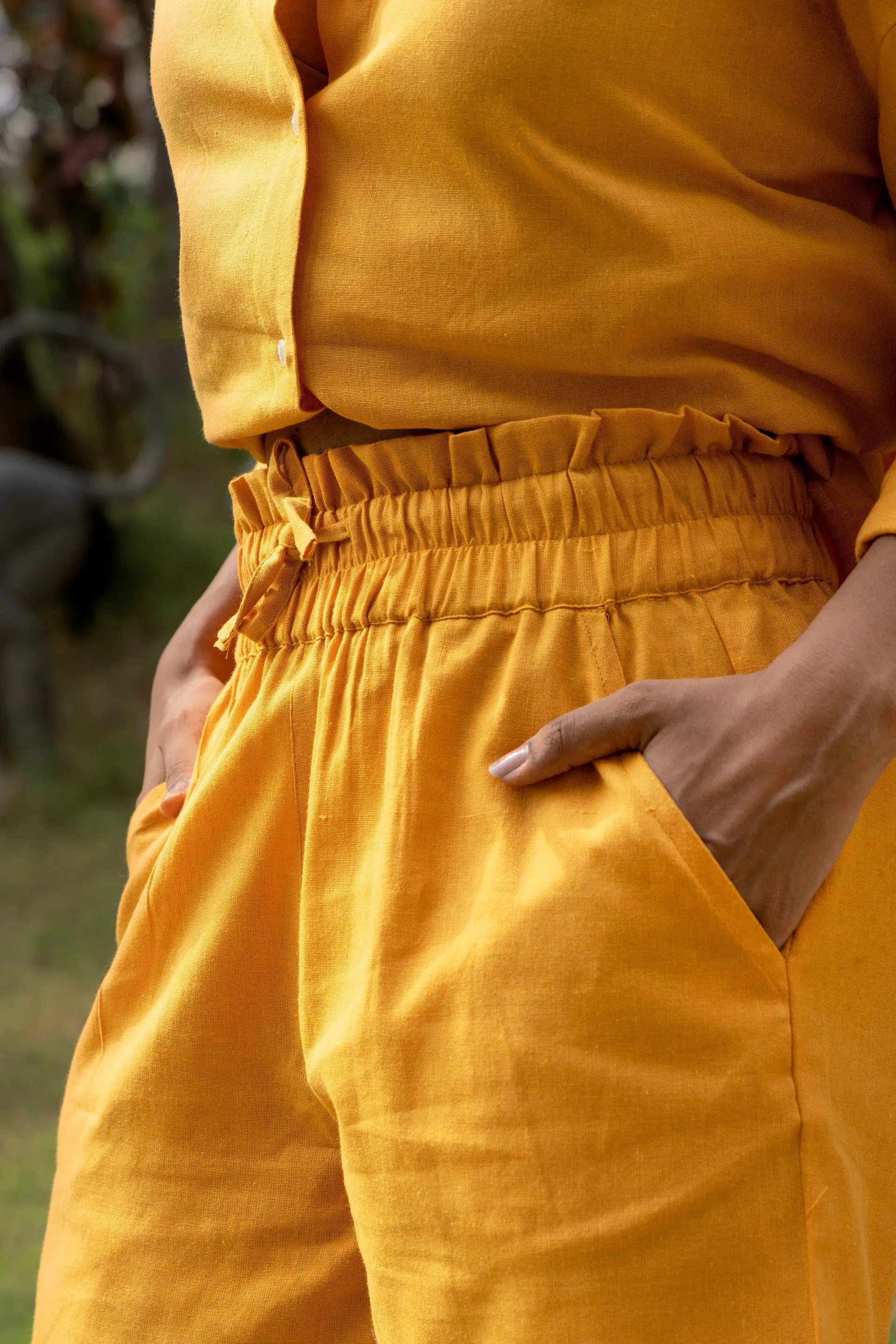 Yellow Oversized Cotton Shirt & Shorts Set