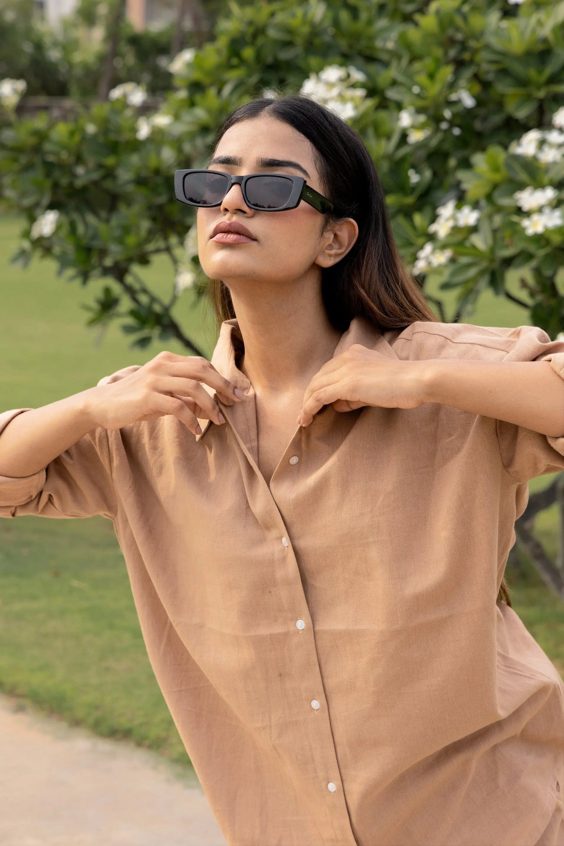 Brown Oversized Cotton Shirt & Shorts Set