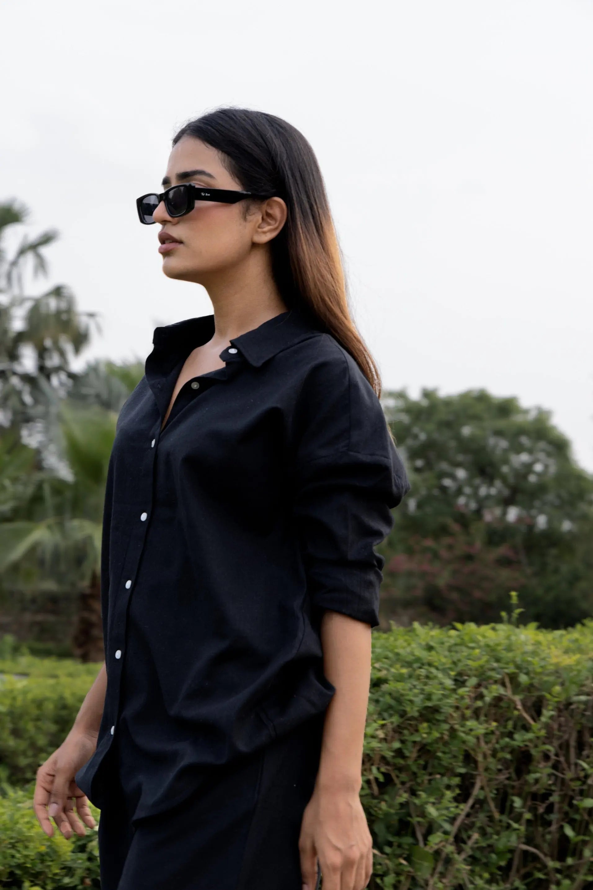 Black Oversized Cotton Shirt & Shorts Set