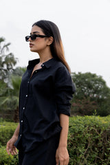 Black Oversized Cotton Shirt & Shorts Set