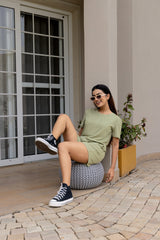 Sage green half sleeves cotton crop t-shirt & shorts set