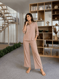 Knitted Shirt & Pants Set - Beige