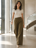 Cotton Linen Flared Pants - Olive Green