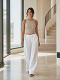 Cotton Linen Flared Pants  - Vanilla