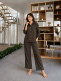 Dark Olive Knitted Shirt & Pants Set