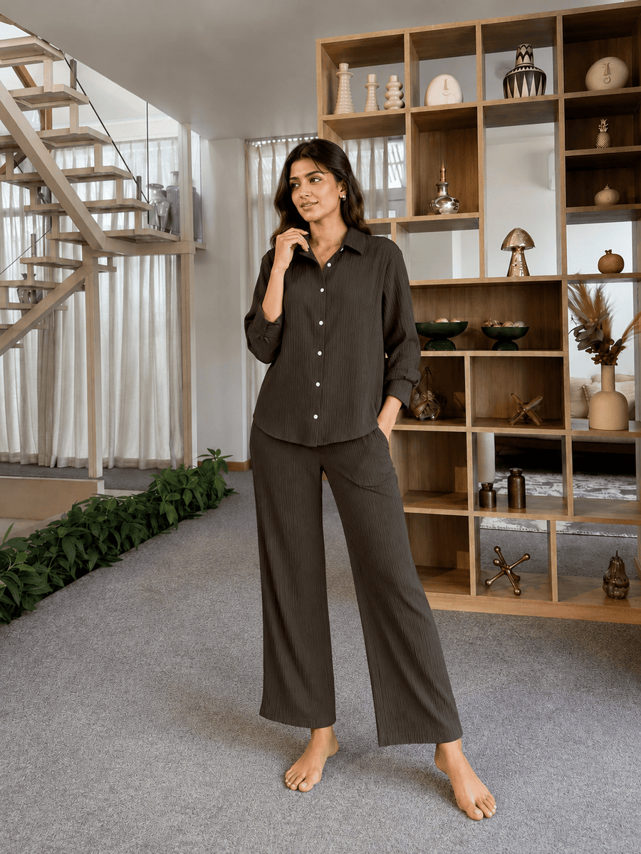 Dark Olive Knitted Shirt & Pants Set