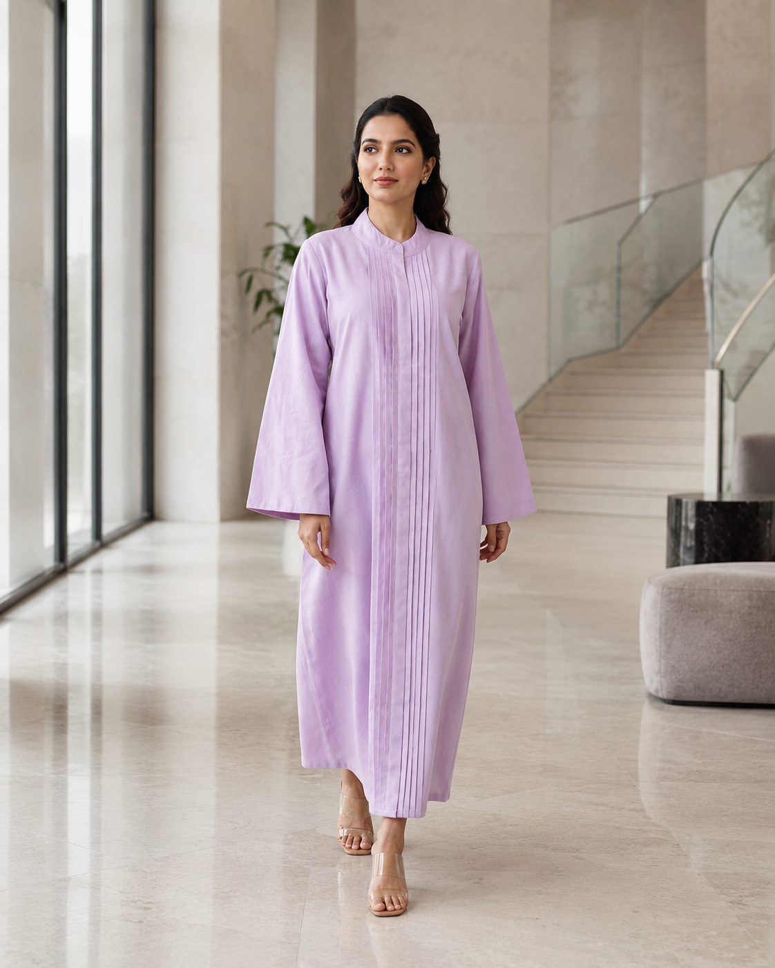 Pleated Long Kurta - Lavender Mist