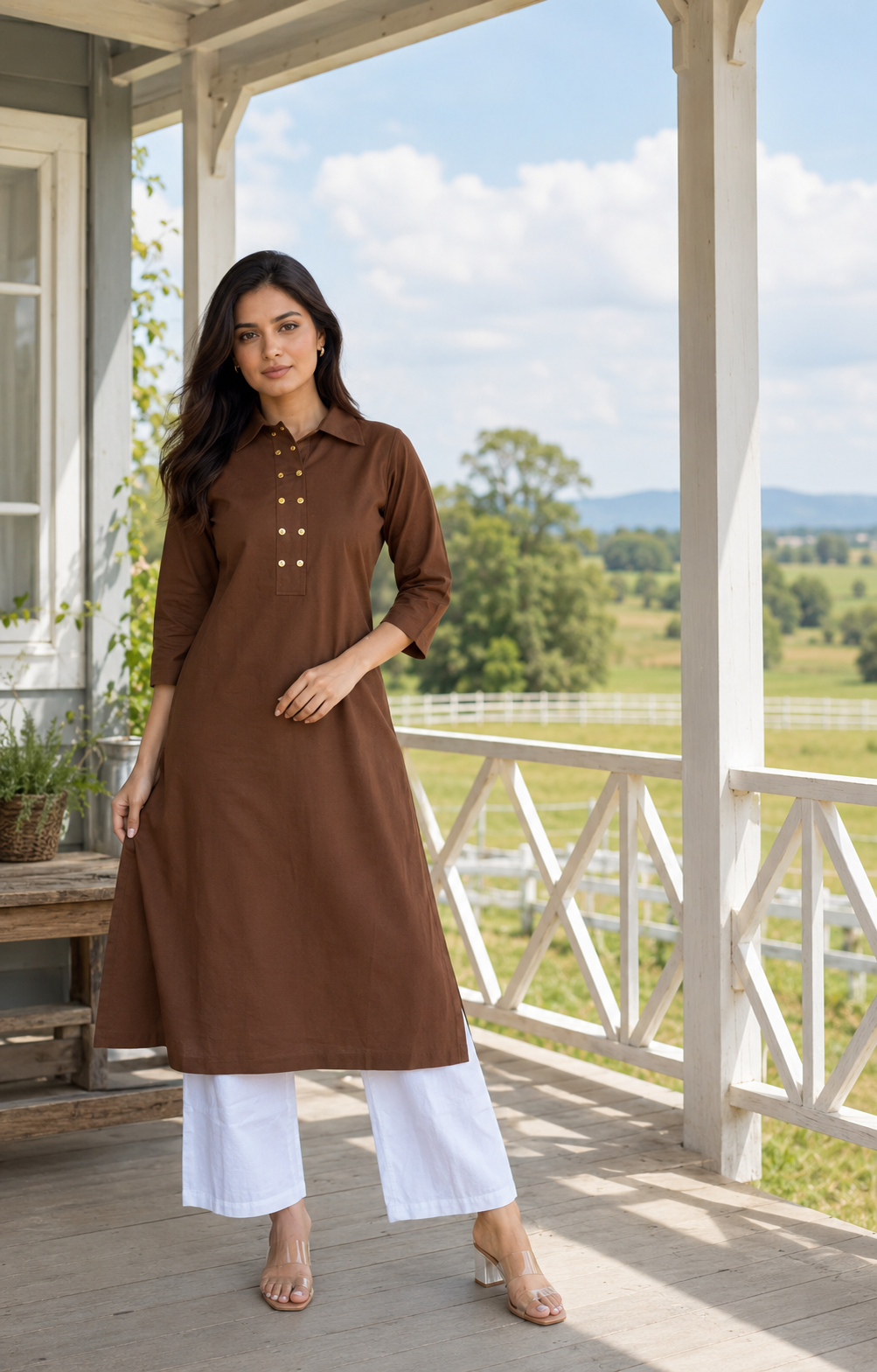 Sunehri Kurta - Mocha