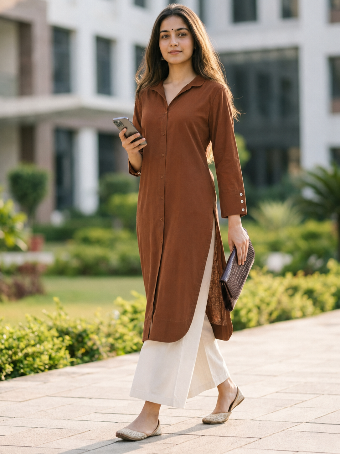 Long Shirt Kurta - Earth Brown