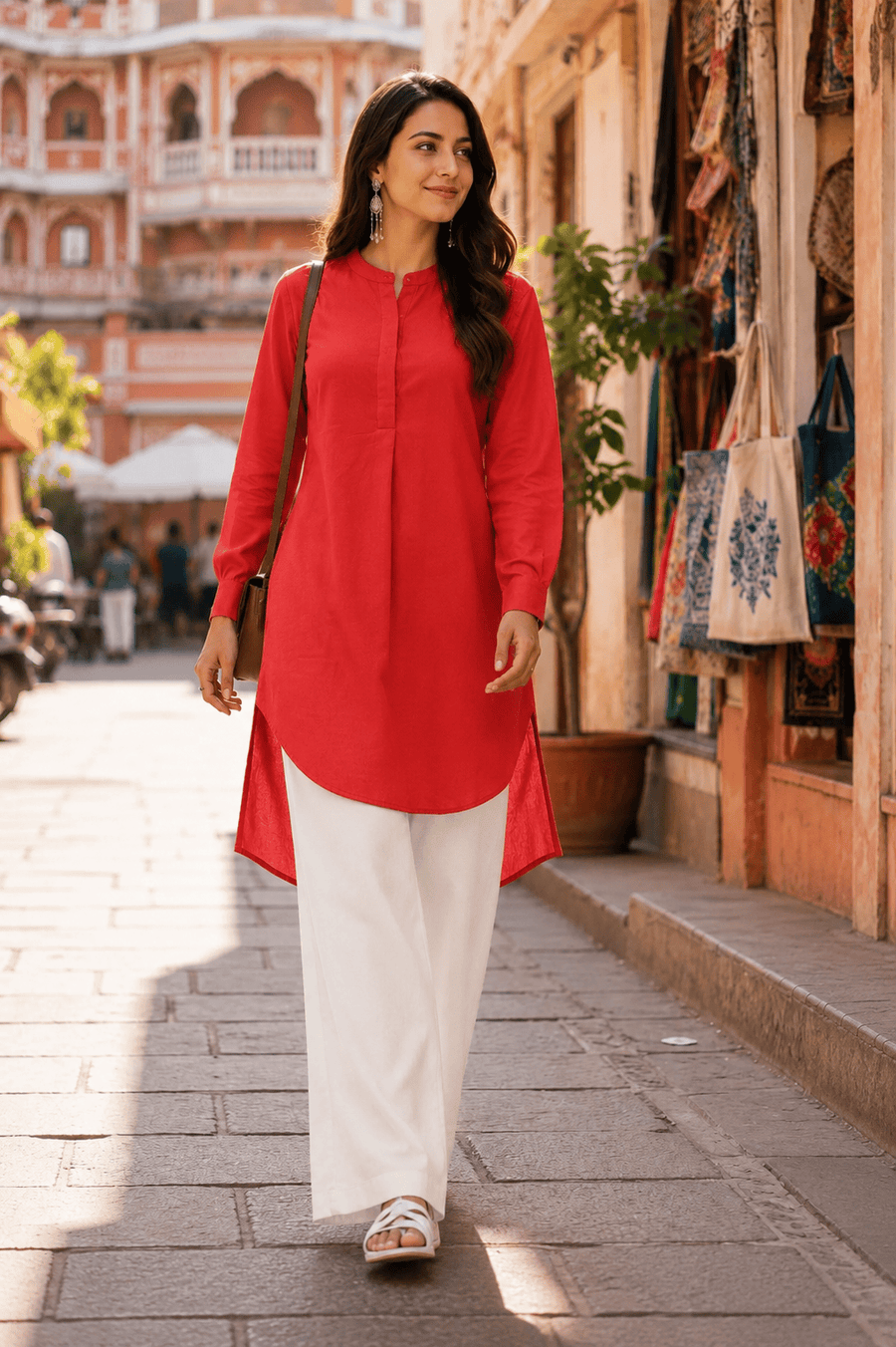 High Low Midi Kurta - Red